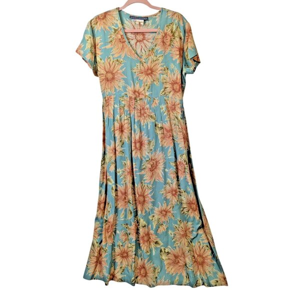 Karen Alexander Women size 8 Sunflower Dress 80s Floral Vintage Retro Flowy USA - Picture 1 of 12